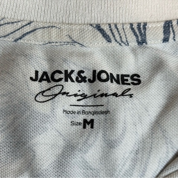 Jack & Jones Cream and Blue  Polo Shirt with Tropical Leaf Design/size M - Picture 5 of 10